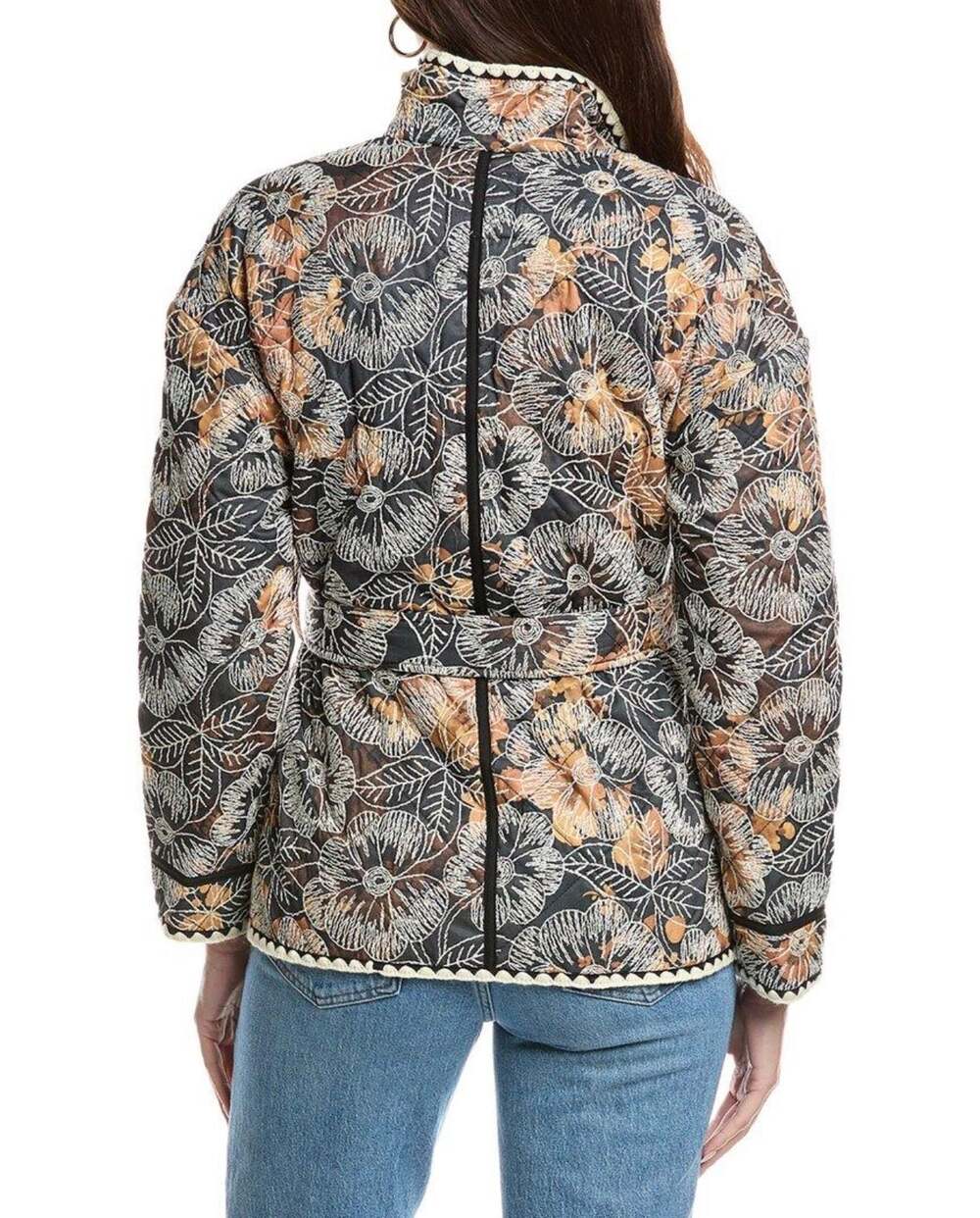 7 For All Mankind Floral Embroidered Quilted Belted Jacket XS